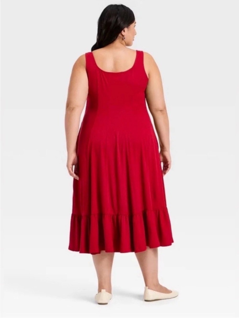 Ava & Viv Cherry Red Scoop Neck Dress with Ruffle Detail - Picture 5 of 6